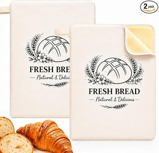 Beeswax Linen Bread Bags with L-Shaped Wide Zipper, 2 Pack XL | Reusable bread bags. Preserve freshness and texture of sourdough and artisan loaves. Ideal for daily homemade bread storage.
