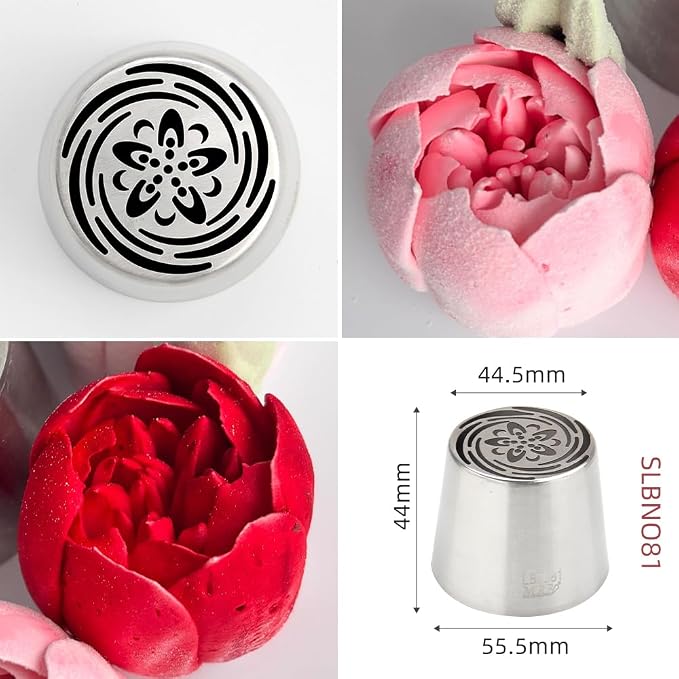 10 Pieces Extra Large Stainless Steel Seamless Russian Piping Tips Set,Flower Icing Nozzles with 1 Cleaning Brush,1 Reusable Pastry Bag for Making Marshmallows,Cupcakes Bouquet,Pastry Baking Tools