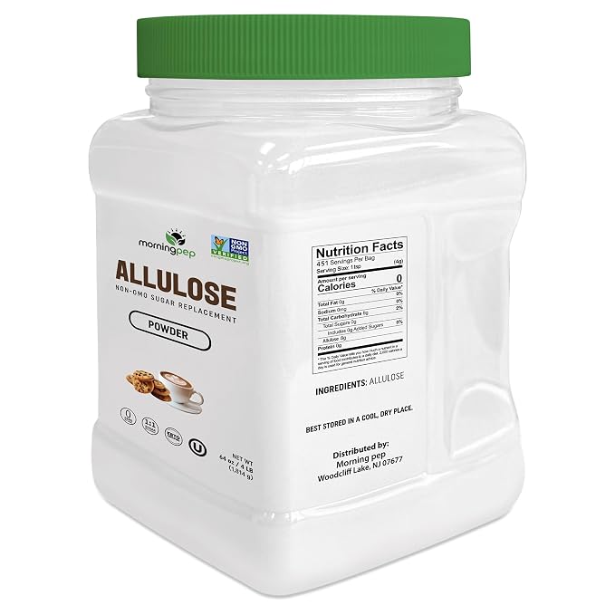 Morning Pep Allulose Sweetener 4 lb – Zero Calorie Sugar Alternative, 100% Pure, No Erythritol, Non-GMO Project Verified, Keto Certified, OU Kosher, No Fillers, Ideal for Baking and Beverages