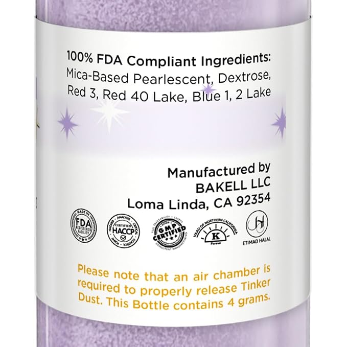 Bakell - Soft Purple Tinker Dust (4g, 1x Mini Spray Pump) Edible Glitter for Food, Desserts, and Baked goods!