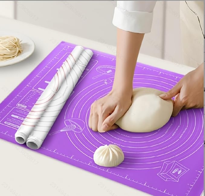 Large Silicone Pastry Mat, Purple, 23.6 x 18.3 inches, Non-Stick Baking and Kneading Mat with Measurements