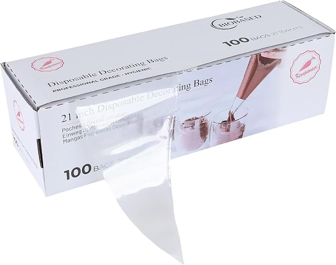 Keenpioneer Disposable Piping Bags, Biobased, 21 Inch, Extra Thick Cake Decorating Pastry Bags, Pack of 100 in a Dispenser Box, Clear, Professional Grade for Chefs and Home Bakers