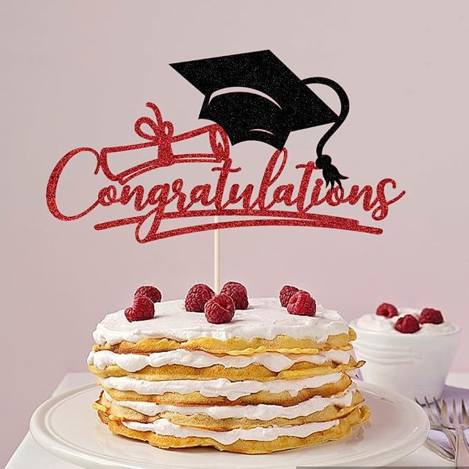 Congratulations 2026 Graduation Cake Topper,Congrats Grad Cake Decor - 2026 High School/College/Senior Graduation Party Decorations Supplies (Red and black.)