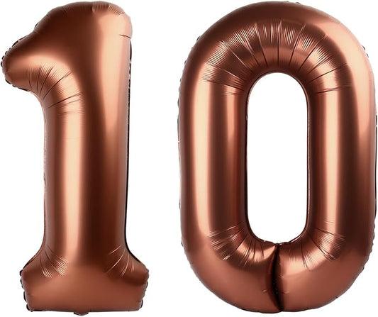 Dark Brown Number 10 Balloon 40 inch, Coffee Brown 10 Number Balloons, 10th Birthday Decorations, Chocolate 10 Year Old Girls Boys Dark Brown Party Supplies