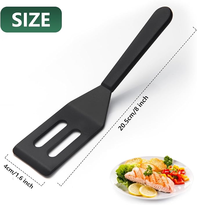 【2 Pack】Kunovo Small Spatula for Nonstick Cookware Mini Spatulas for kitchen Use,Heat-Resistant Silicone Thin Spatula Cooking Baking (Black-R)