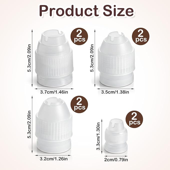 8 Pcs Couplers for Piping Bags, 4 Sizes Piping Bag Couplers for Cake Decorating, Pastry Bag Coupler for Bags, Icing Nozzles