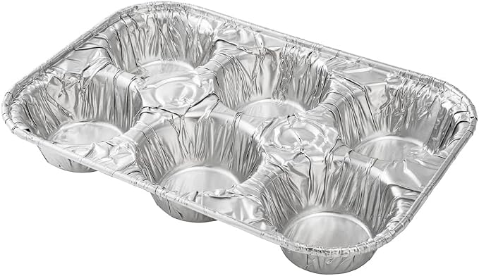 Restaurantware Pastry Tek 9.5 x 6.5 x 1.5 Inch Muffin Tins 25 Disposable Cupcake Pans - 6 Cavities Standard Size Silver Aluminum Baking Pans Durable For Baking Cupcakes Muffins or Mini Pies