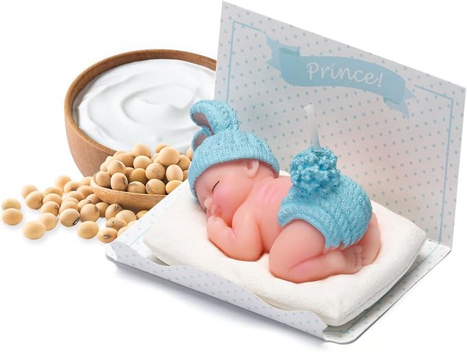 Blue Baby Shower Cake Topper Boy – Baby Shower Cake Decorations, Adorable Sleeping Baby Candles, Gender Reveal Return Gifts Party Supplies (Blue)