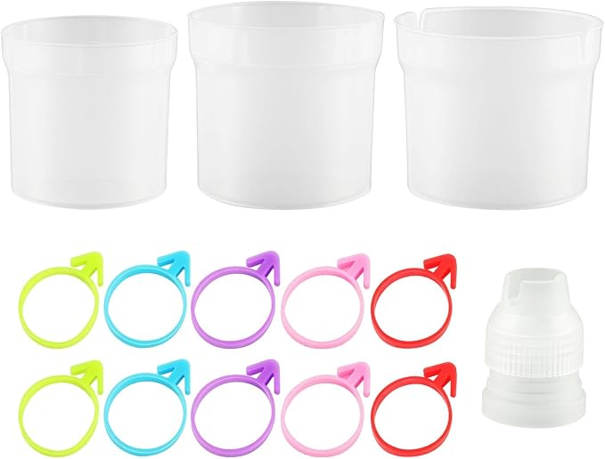 Hands-Free Piping Bag Holder Stand for Filling, Translucent Plastic Icing Bag Rack with 10 Pack Silicone Retaining Rings & Piping Tip Converter, Cake Decorating Baking Accessories