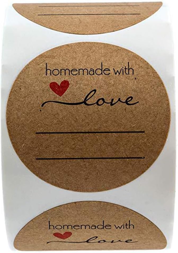 1.5 Inch Handmade with Love Stickers,500Pcs Thank You with Love Heart Sticker Baked Stickers Paper Lables Tags for Baking Packaging,Homemade Gift,Envelope Seals,Party Gift Wrap Bag (Brown02)