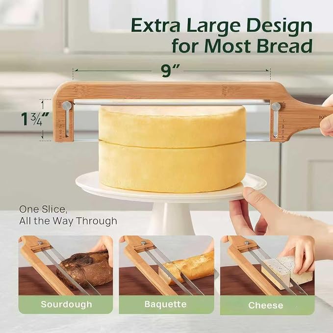 Upgraded Adjustable Bread Slicer - Professional Bread Knife with Thickness Guide, Effortlessly Slices Crusty Sourdough, Soft Loaves & Baguettes, No-Crush Serrated Blade