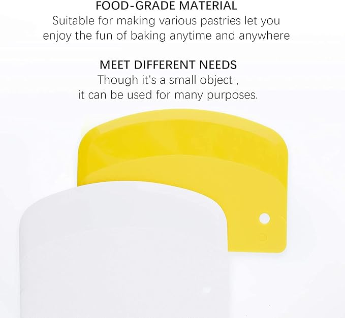 LUTER 2pcs 13.5x9cm/5.3x3.5 Dough Scraper Plastic Pastry Cutter Bowl Scrapers Dough Bread Cutters for Cake Decorating Baking (Yellow, White)