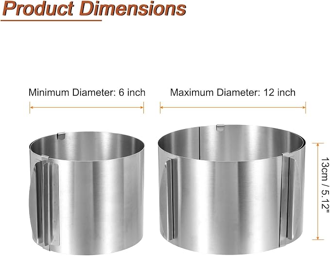 HARFINGTON 6" to 12" Cake Ring 13cm High Adjustable Round Cake Ring Stainless Steel Mousse Baking Moulds Bakeware Supplies for Baking Cooking Making Tool