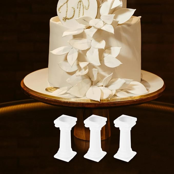 8PCS Roman Column Cake Pillars for Tiered Cakes, White Plastic Support Rods Stacking Kit, Tier Separator Stands for Wedding Party Birthday Cupcake Display