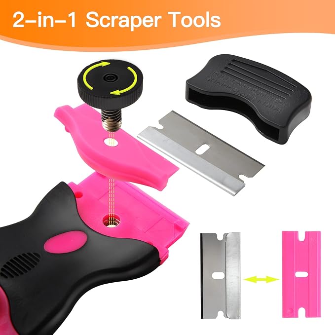 Razor Blade Scraper Tool Kit - 2Pack Razor Scrapers & 20Pcs Extra Blades | Plastic Paint Scraper Tool, Razor Scraper Tool for Glass Top Stove, Paint Scrappers for Cleaning Window, Cooktop, Oven, Floor