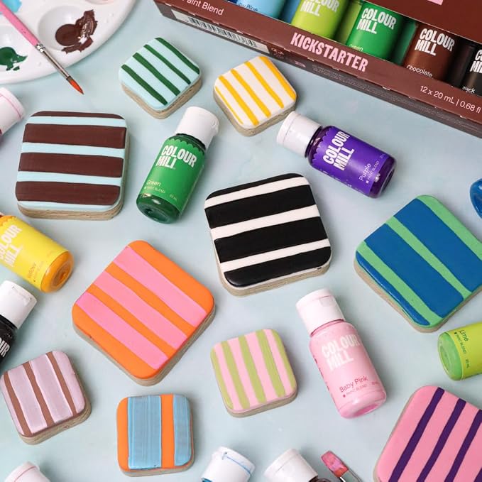Colour Mill Edible Food Paint 20 mL – Matte Kickstarter Pack | 12 Dessert-Coating Colors: Baby Pink, Black, Candy, Chocolate, Cobalt, Green, Lime, Orange, Purple, Red, Sky Blue & Yellow