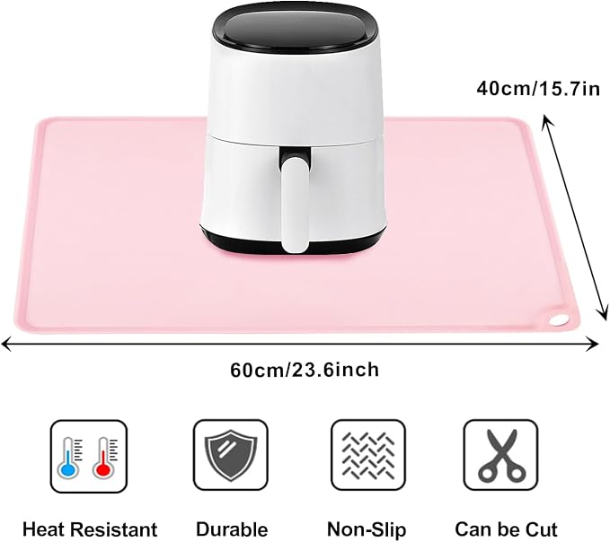 Standard Silicone Mat Pink Baking Mat-Multipurpose Kid Placemat Reusable Kitchen Countertop Mat Dough Pad with Raised Edges Silicone Heat Resistant Mat for Air Fryer (1Pack 23.6'' x 15.7'')