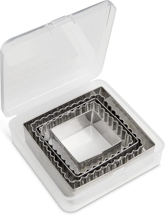 Mrs. Anderson’s Baking Cookie Fondant Cutters, Graduated Squares, Stainless Steel, 5-Piece Set with Storage Container