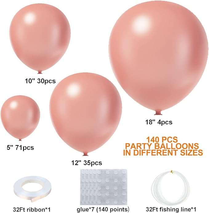 Bonropin 140Pcs Dusty Pink Balloons Vintage Balloon Garland Arch Kit 5/10/12/18 Inch Matte Latex Different Sizes as Birthday Baby Shower Wedding Bridal Party Decorations