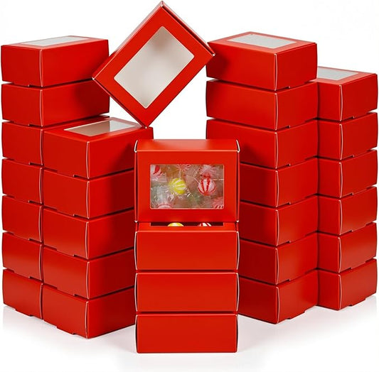 Zonon 60 Pcs Soap Boxes for Homemade Packaging, Mini Kraft Boxes with Window for Bakery Candy Soap Making Gift Packaging, 3.7x2.6x1.4 Inch (Red)