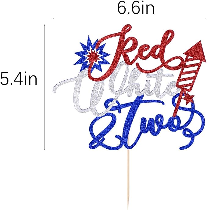 Red White and Two 4th of July Cake Topper | American Patriotic Independence Day Themed & National Day& USA Happy BirthdayParty Supplies