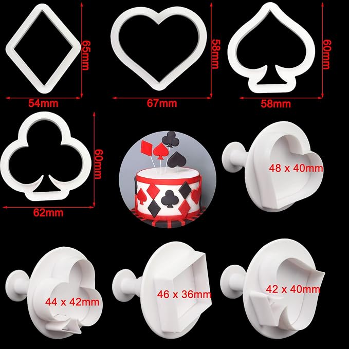 8 Pieces Poker Playing Bridge Plastic Cookie Cutter Playing Card Fondant Cutter Poker Cards Fondant Mold(Spade, Club, Diamond, and Heart)