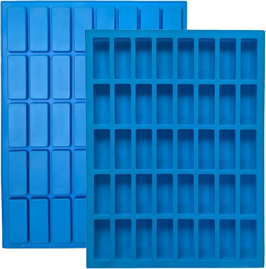 2-Pack Narrow Rectangle Silicone Candy Molds - 80 Cavity Caramel Chocolate Bar Mold for Truffles, Ganache, Brownie, Praline, Jelly & Ice Cubes