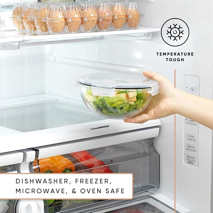 JoyJolt Kitchen Mixing Bowls. 5pc Glass Bowls with Lids Set – Neat Nesting Bowls. Large Mixing Bowl Set incl Batter Bowl, Cooking Bowls, Storage Bowls with Lids and Big Salad Bowl with BPA-Free Lids