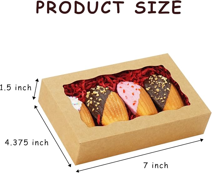 XINHPKGG 20 Pcs Cookie Boxes 7" x 4 3/8" x 1 1/2" Inch Bakery Boxes with Window Treat Box Dessert Box for Wedding Party Mother's Day - Brown
