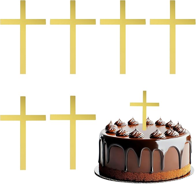 ONLYKXY 6pcs Gold Big Cross Cake Side Decor Acrylic Cross Cupcake Topper Glitter Pick for Theme Party Craft DIY,Bless,Wedding, Bridal Shower,Christmas,Hallowmas,Birthday Baptism,3.14x5.5in