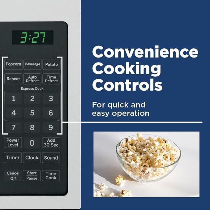GE GCST07N1WSS Countertop Microwave Oven 700-watt Compact 0.7 Cu Ft Stainless Steel Bundle with 2 YR CPS Enhanced Protection Pack and Deco Chef Pair of Red Heat Resistant Oven Mitt