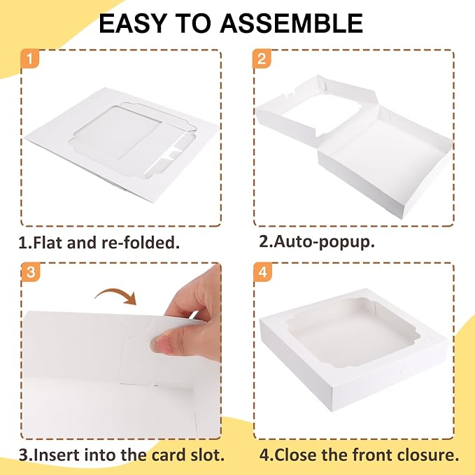 Moretoes Pie Boxes, 45pcs 10x10x2.5 Inches Bakery Boxes, Auto-Popup Cookie Container with Window for Pie, Strawberries, Cookie Cake, Treats