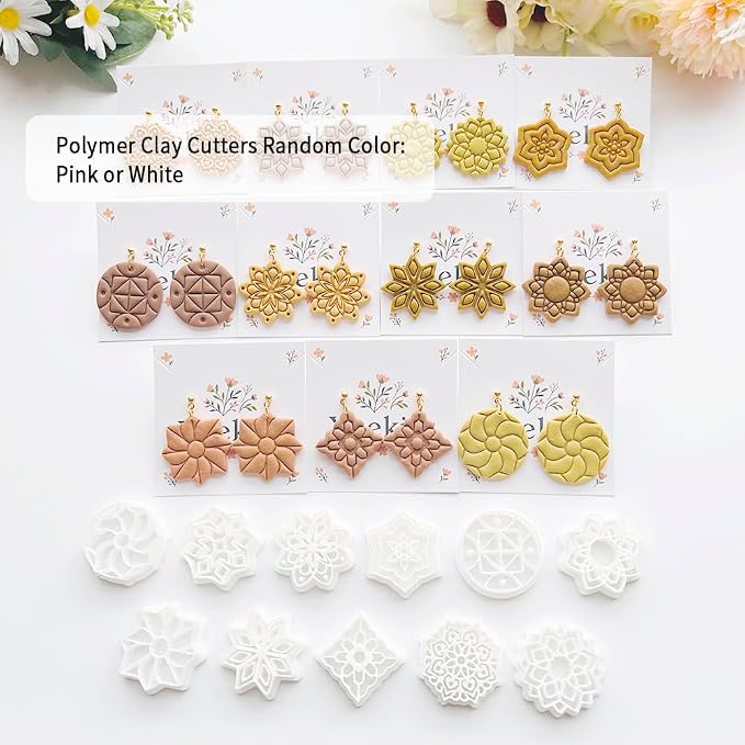 Xaekicr 11 Pcs Mandala Polymer Clay Cutters - Geometric Flower & Boho Shape Jewelry Making Tools for Earrings, Pendants & DIY Crafts, Soft Clay Molds