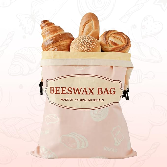 Beeswax Bread Bags for Homemade Bread, 2 Packs XL Reusable Cotton Linen Sourdough Bread Bags to Keep Bread Fresh (pink)