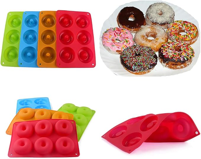 Magik 1-2 Pack Silicone 6 Cavity Donut Mold Donut Mould Pan Baking Tray Bagels Cake Biscuit Muffins Daily Party Events (1, Hot Pink)