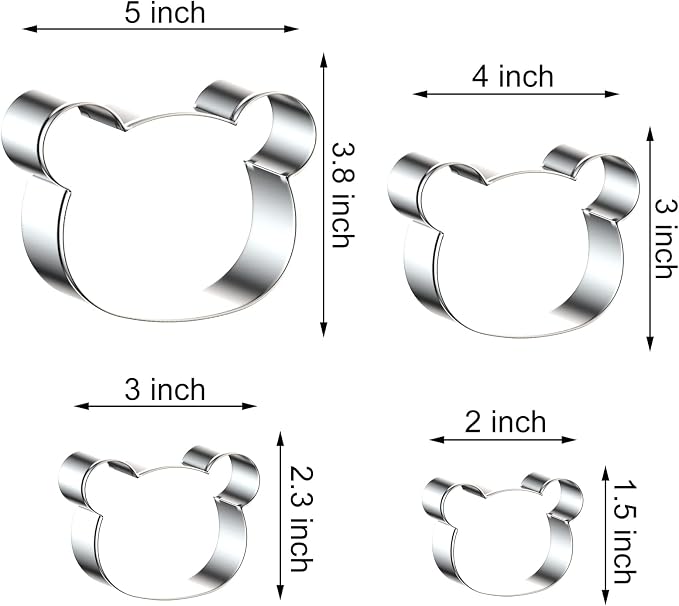 Teddy Bear Head Cookie Cutter Set Large - 5", 4", 3", 2" - 4 Piece Polar Bear, Koala, Panda Face Cookie Cutters - Stainless Steel