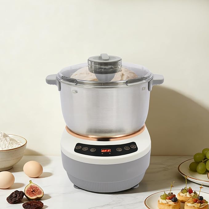 7L/1.84 Gal Electric Dough Maker with Fermentation, 250W Dough Mixer Machine, Built-in Microcomputer Timer,Digital Screeny, Automatic Kneading Machine for Bakery (Silver + Grey)