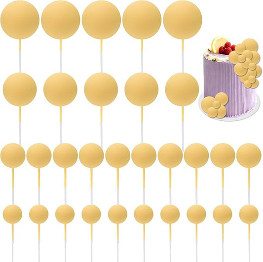 30 PCS Balls Cake Topper DIY Cake Insert Toppers Ball Cake Picks Cupcake Topper for Birthday Party Baby Shower Wedding Cake Decoration（Yellow）