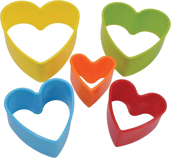 R&M International Heart Cookie and Biscuit Cutters, Assorted Sizes, Bright Colors, 5-Piece Set