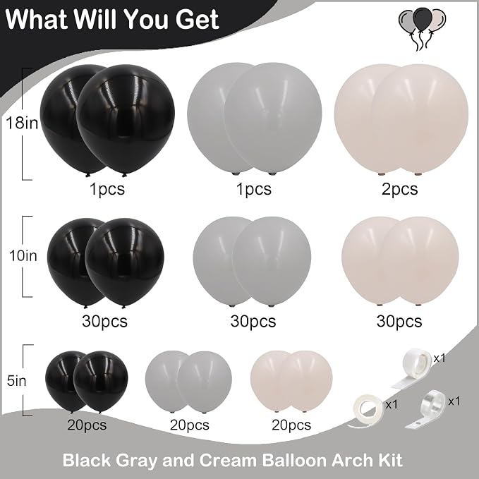 Space Balloons Garland Arch Kit,154pcs Black Gray and Cream Latex Balloons for Birthday Party Baby Shower Wedding Bridal Shower Graduation Outer Space Party Decorations