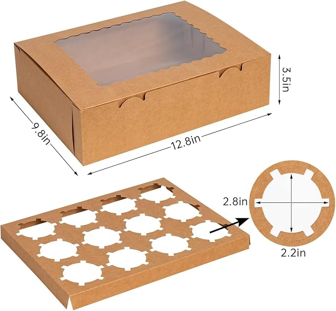 Rarapop 6 Pack Cupcake Boxes Hold 12 Standard Cupcakes, Food Grade Cupcake Holders Bakery Carrier Boxes with Windows and Inserts for Cupcakes, Muffins and Pastries