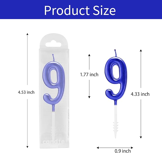 Beanlieve Blue Numeral Birthday Candles - Cake Numeric Candles Number 0 1 2 3 4 5 6 7 8 9, Used for Cake Decoration on Birthday Parties and Wedding Anniversary Celebrations(10 Pieces)