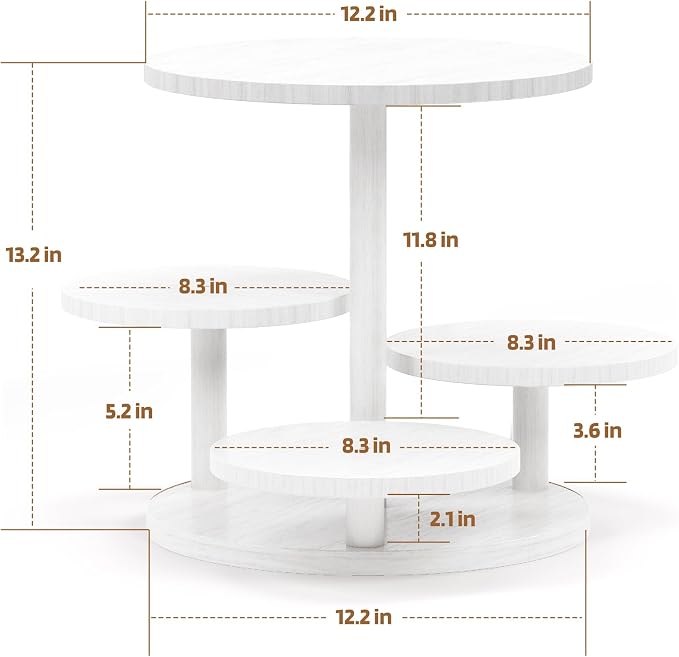 HURZMORO 4 Tier Round Cupcake Tower Stand for 50 Cupcakes,Wood Cake Stand with Tiered Tray Decor,Farmhouse Tiered Tray Decor,Cupcake Display for Birthday Graduation Baby Shower Tea Party,White
