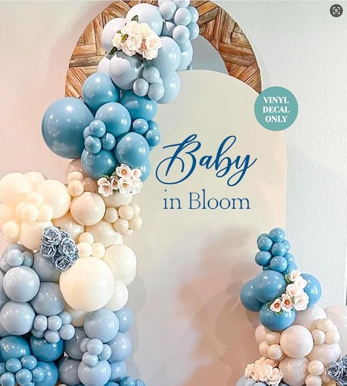 Baby in Bloom Balloon Arch Kit 144pcs Dusty Blue Baby Boy Baby Shower Mom to be Boho Floral Wildflower Party Decorations (Blue)