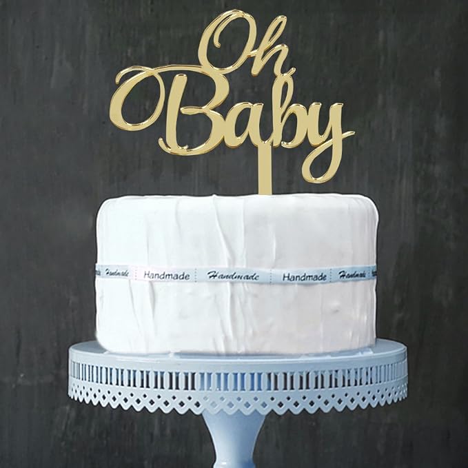 Mirrored Gold Oh Baby Cake Topper, Baby Shower 1st Birthday Party Decorations, Welcome Baby Decorations, Baby Shower Party Cake Decor