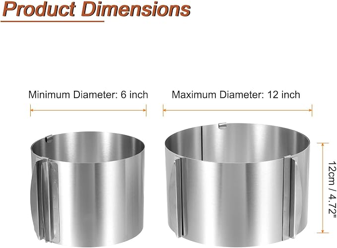 HARFINGTON 6" to 12" Cake Ring 12cm High Adjustable Round Cake Ring Stainless Steel Mousse Baking Moulds Bakeware Supplies for Baking Cooking Making Tool