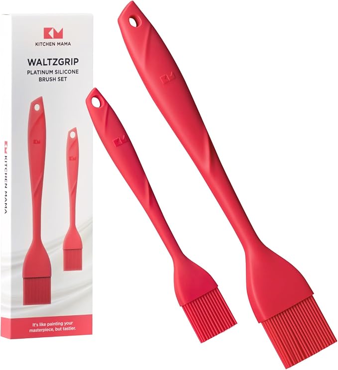 Kitchen Mama WaltzGrip Platinum Silicone Basting Pastry Brush, Red | Set of 2, Heat-Resistant, Dishwasher-Safe, For Cooking, Baking, Grilling, Barbecue