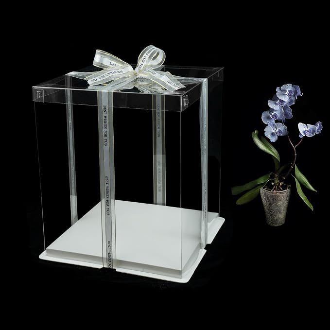 INPARALLUV 10x10x12Inch Clear Cake Box 8Pcs Tall Cake Boxes Treat Boxes Cake Transport Container Tall Cake Carrier for Transport Gift Box Display Case cajas para pasteles White
