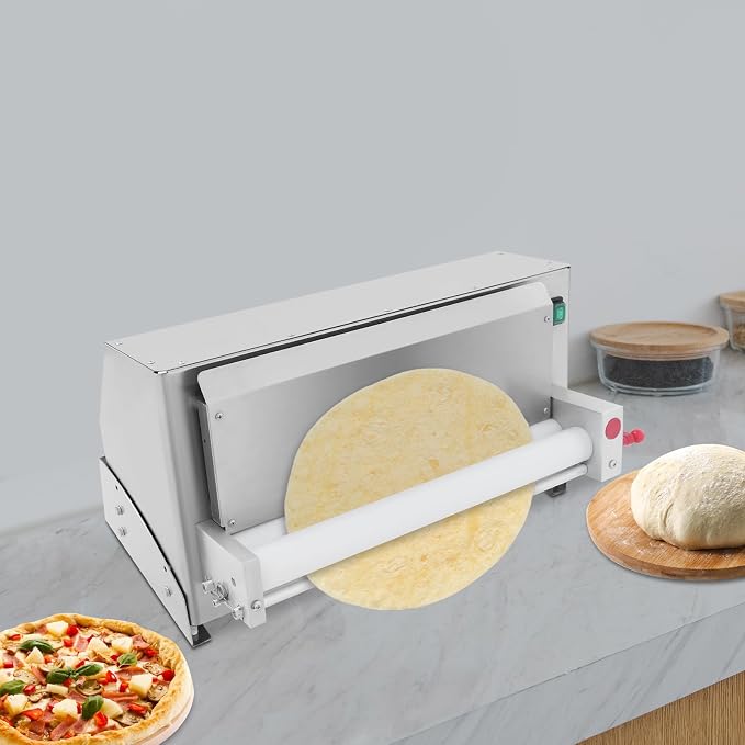 Commercial Dough Roller Sheeter for 3-18in Pizza, 450W 110V Automatic Pizza Press Shaping Machine for Noodle Pizza Bread Pasta Maker Equipment, 240-260 PCS/H