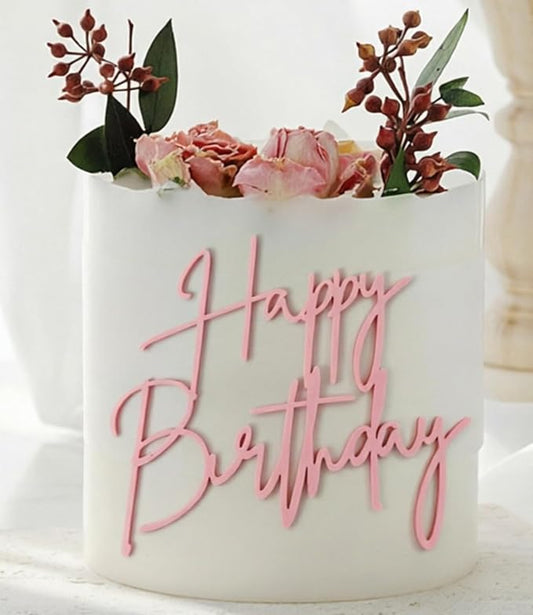 1PCS Happy Birthday Cake Topper, Pink Mirror Acrylic Happy Birthday Cake Toppers Sign Decorations for Girls and Women